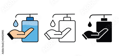 Hand Sanitizing and Cleaning Concept Vector Icon, symbol. 