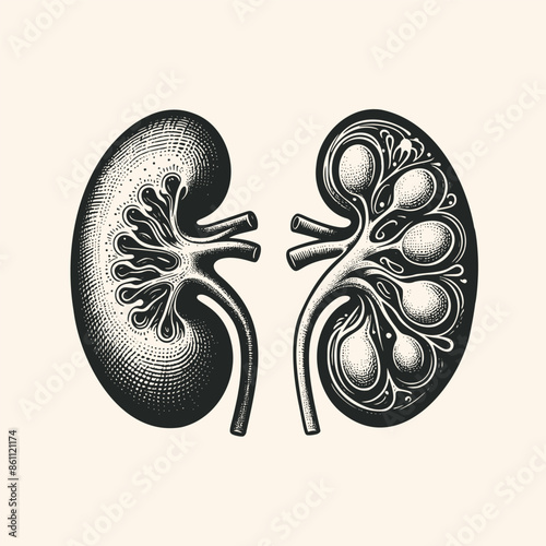vintage  illustration human kidney. hand drawn kidney ink sketch illustration isolated background