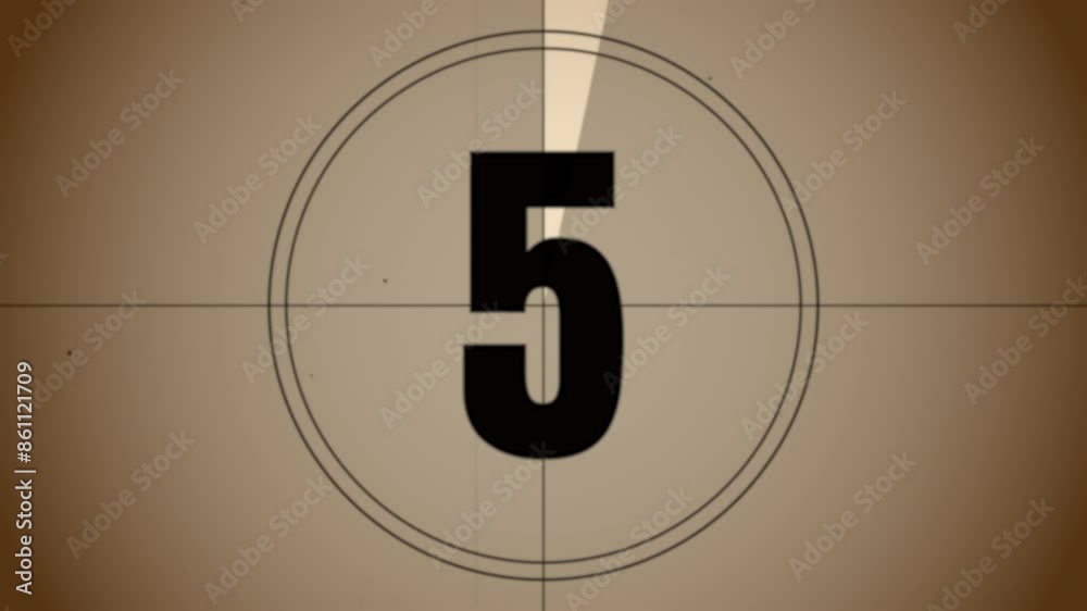 Old film 10 seconds countdown. Vintage defocused film look, flicker, grain and scratches effect. 4K animation in sepia retro style.