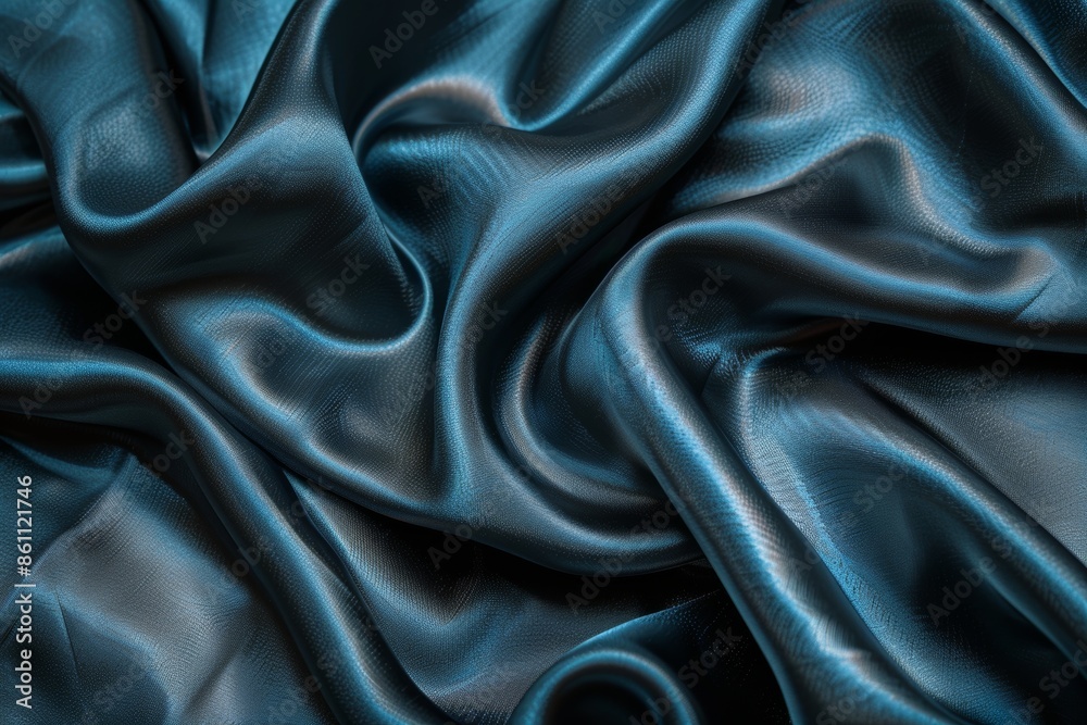 Luxurious navy blue satin fabric with elegant drapery Luxurious navy blue satin fabric with elegant drapery