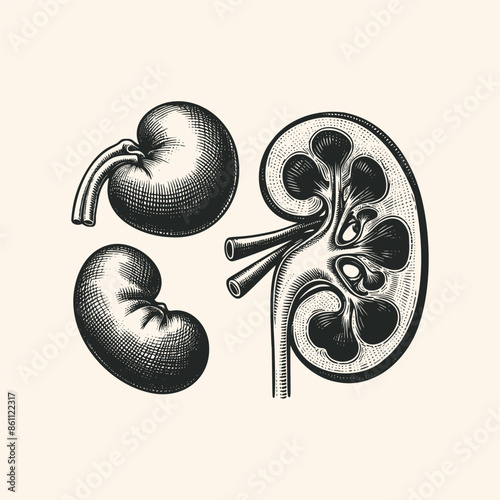 vintage  illustration human kidney. hand drawn kidney ink sketch illustration isolated background