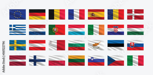 National Flag of All European Union countries. Set of European Union country Flag.
