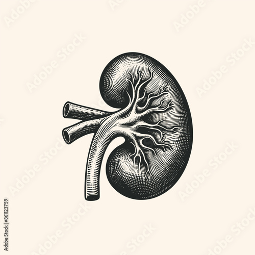 vintage  illustration human kidney. hand drawn kidney ink sketch illustration isolated background