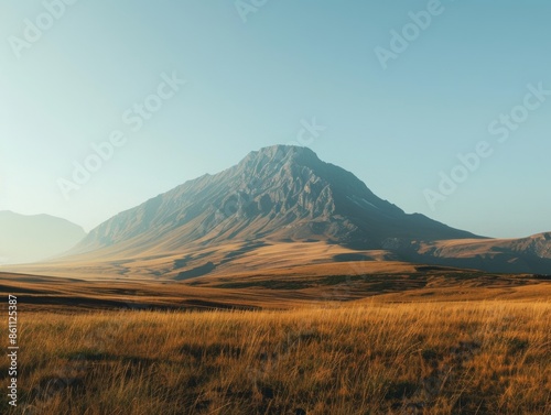 A stunning view of a majestic mountain with a clear, blue sky