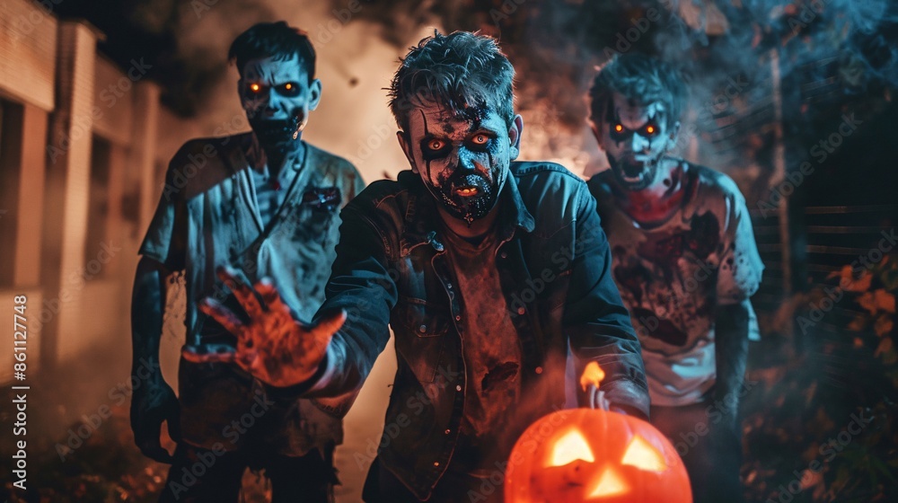 Halloween Zombie Attack with Pumpkin Lantern Halloween Zombie Attack with Pumpkin Lantern