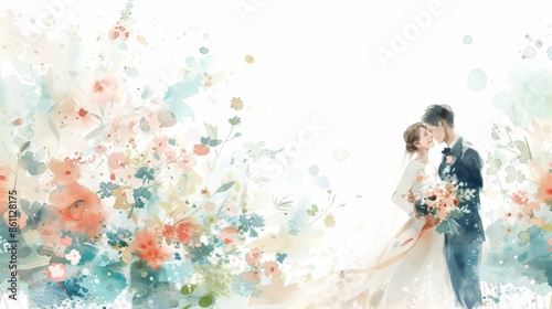 Fototapeta Naklejka Na Ścianę i Meble -  Whimsical Wedding Scene with Floral Backdrop Generative AI