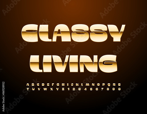Vector premium icon Classy Living. Chic Bold Font. Modern Golden Alphabet Letters and Numbers set.