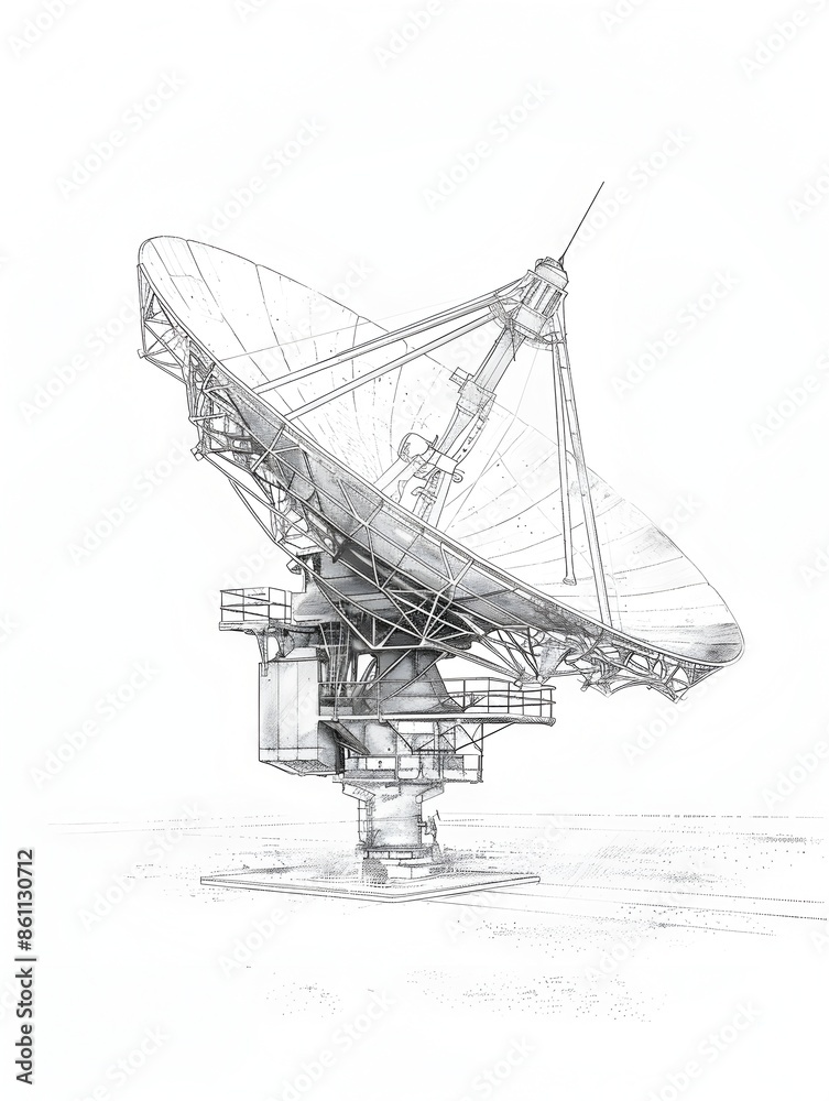 of Satellite Dish Component Manufacturer with Minimalist Line Design on White Background of Satellite Dish Component Manufacturer with Minimalist Line Design on White Background