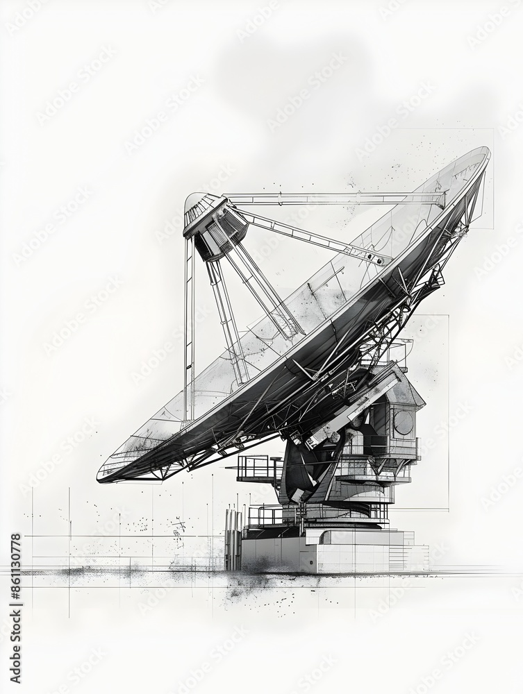 Obraz premium Detailed of a Manufacturer of Structural Satellite Dish Components on a Minimalist White Background