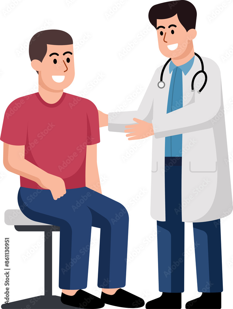 A man is sitting on a chair while a doctor is standing next to him A man is sitting on a chair while a doctor is standing next to him
