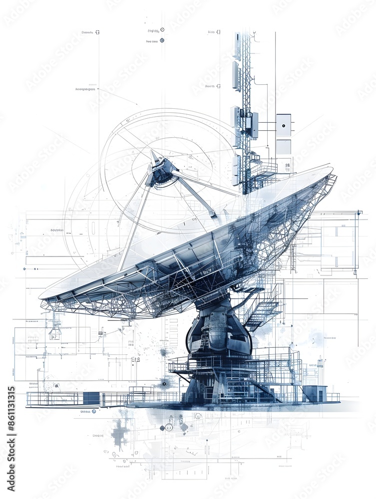 Precision Blueprint of Satellite Dish Manufacturer s Structural Components on Minimalist White Precision Blueprint of Satellite Dish Manufacturer s Structural Components on Minimalist White