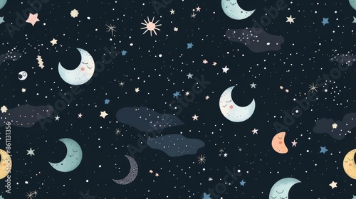 Celestial Night Sky Wallpaper for Boho Decor Generative AI photo