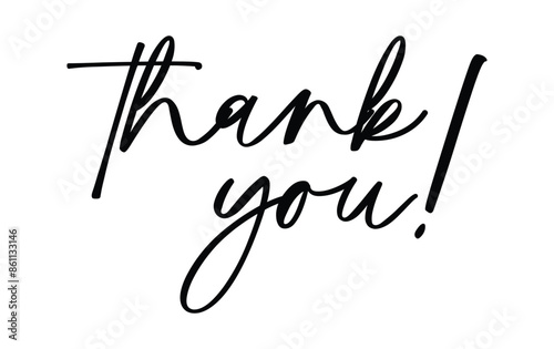 Thank You - handwritten text isolated on white background. Calligraphic vector hand-drawn lettering. Handwritten calligraphy.