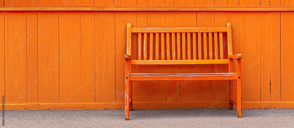 Orange wooden chair Outside public buildings Beautifully arranged pattern. Copy space image. Place for adding text and design Orange wooden chair Outside public buildings Beautifully arranged pattern. Copy space image. Place for adding text and design