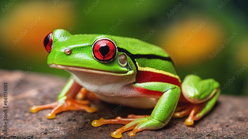 Green tree frog (Agalychnis callidryas) with red eyes, close-up.Terrarium, zoo laboratory. Nature, wildlife, biology, zoology, herpetology, science, education, graphic resource, design, 3D, copy space Green tree frog (Agalychnis callidryas) with red eyes, close-up.Terrarium, zoo laboratory. Nature, wildlife, biology, zoology, herpetology, science, education, graphic resource, design, 3D, copy space