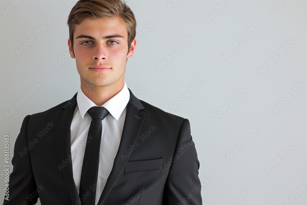 Man in Black Suit with Tie. Generative AI. Man in Black Suit with Tie. Generative AI.