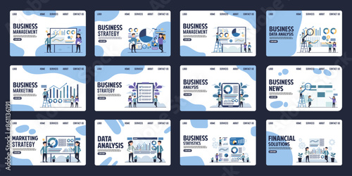 Set of professional business management and strategy landing page design templates for websites, mobile applications, posters, banners
