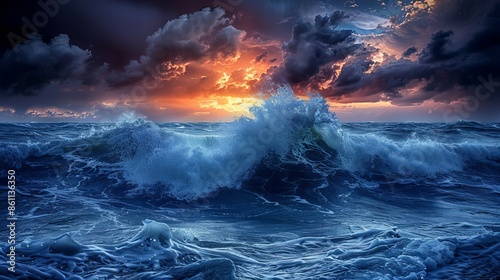 Dramatic Ocean Waves at Sunset