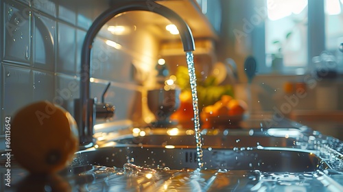 Kitchen Sink With Running Water