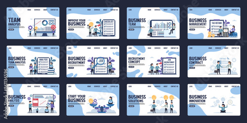 Set of landing page design templates for business and finance. Flat design vector illustration concept for website and mobile website development