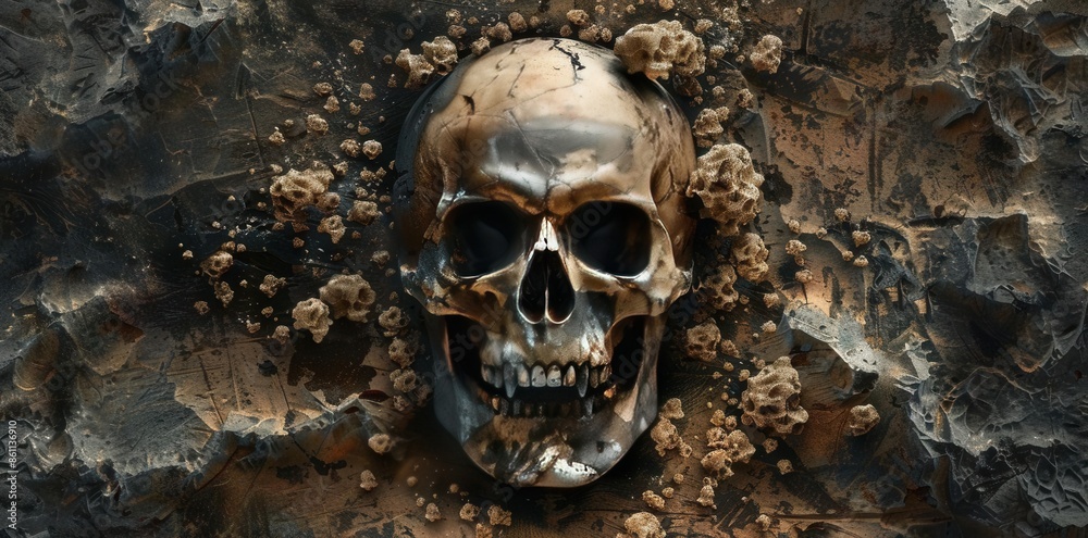 Mysterious Skull Discovery. Dark and eerie skull-themed background concept Mysterious Skull Discovery. Dark and eerie skull-themed background concept