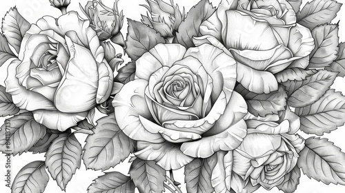 coloring book Black and white image of roses.