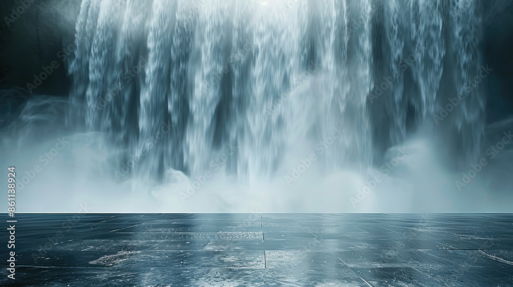 Powerful waterfall with mist and water spray, creating a dramatic and serene scene. Suitable for nature, landscape, or dramatic-themed projects. Powerful waterfall with mist and water spray, creating a dramatic and serene scene. Suitable for nature, landscape, or dramatic-themed projects.