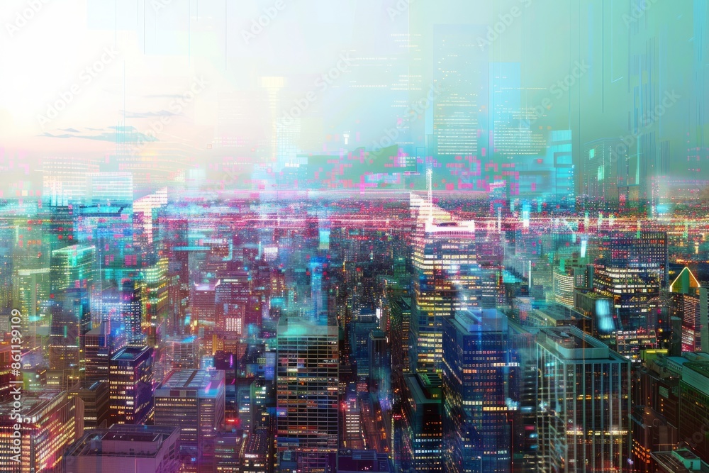 Digital generated image of cityscape data. Digital generated image of cityscape data.