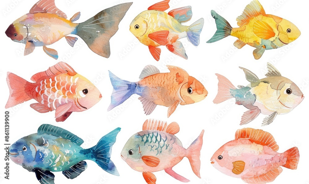 aquarelle set of goldfish aquarelle set of goldfish