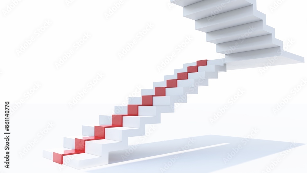 A red arrow pointing upward, integrated into a staircase, symbolizing progress and upward movement. A red arrow pointing upward, integrated into a staircase, symbolizing progress and upward movement.