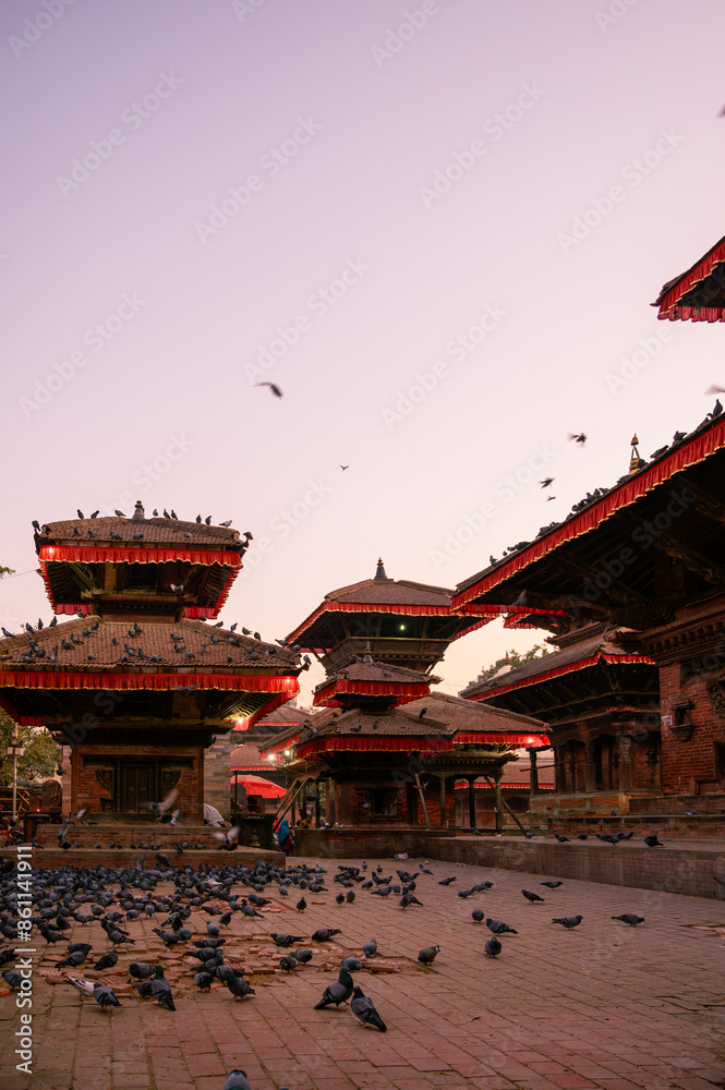 Fototapeta premium Ancient Nepali temple at sunrise