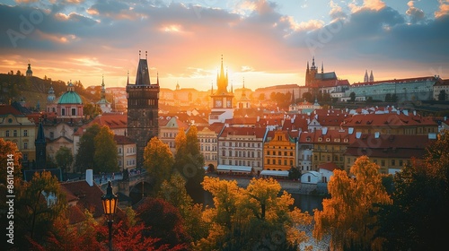 Skyline of a European city with a blend of old and new architecture