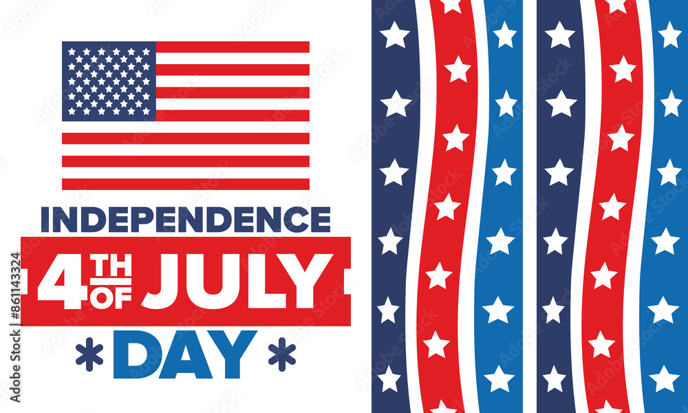 Fototapeta premium Independence Day in United States of America. The Fourth of July. Happy national holiday, celebrated annual in July 4. American flag. Country freedom day. Patriotic event design. Vector poster