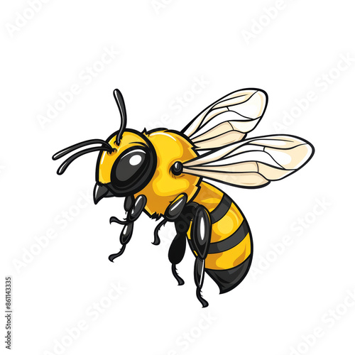 Colorful digital illustration of a cartoon bee with vibrant yellow and black stripes on transparent background.