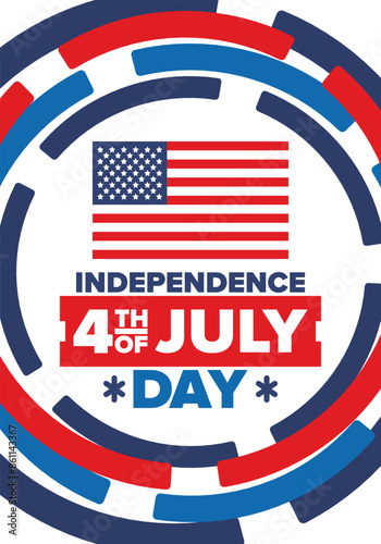 Independence Day in United States of America. The Fourth of July. Happy national holiday, celebrated annual in July 4. American flag. Country freedom day. Patriotic event design. Vector poster