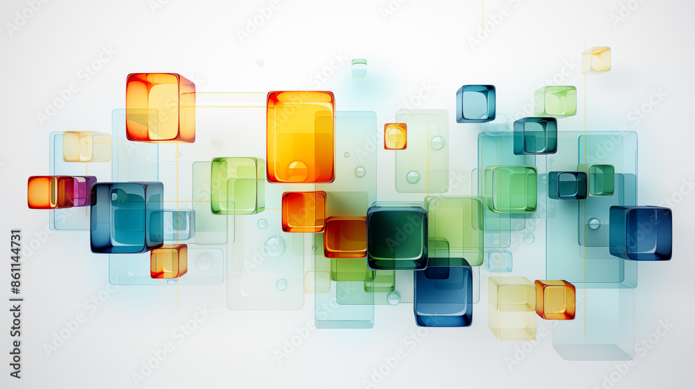 Obraz premium Colorful translucent square glass decorative wall abstract 3d background.