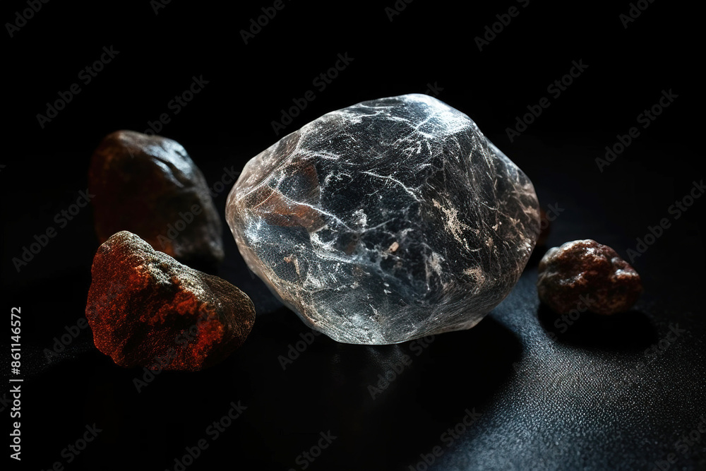 Carnallit fossil mineral stone. Geological crystalline fossil. Dark background close-up. Carnallit fossil mineral stone. Geological crystalline fossil. Dark background close-up.