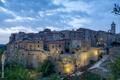 Goriano Sicoli stone houses under cloudy sky in Lazio, Viterbo, Italy