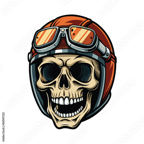 head skull wearing helmet vector illustration. design for a t-shirt and more