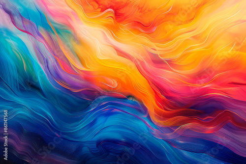 Rainbow waves with each hue singing its own unique melody in a symphony of light and color, abstract piece for background web or home photo