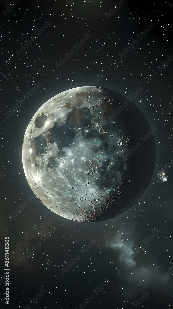 Obraz premium Close up of the moon in space surrounded by stars