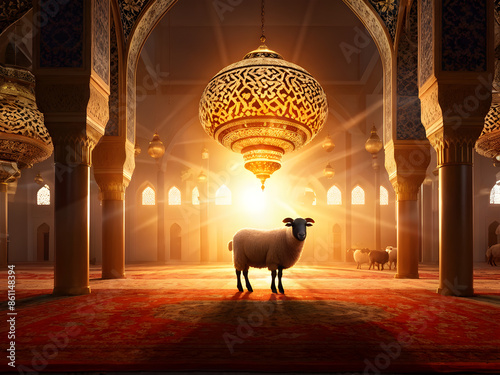 sheep latern islamic decoration mosque Eid al-Adha Mubarak holiday a holiday that is celebrated after the culmination of the annual Hajj The feast of sacrifice
