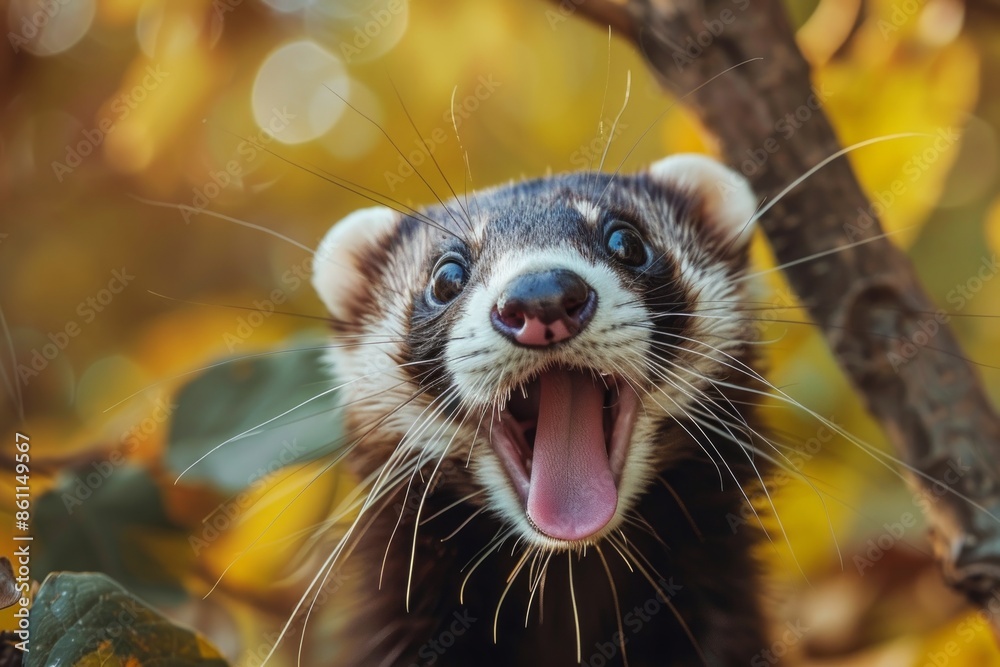 European polecat sticking his tongue out. European polecat sticking his tongue out.