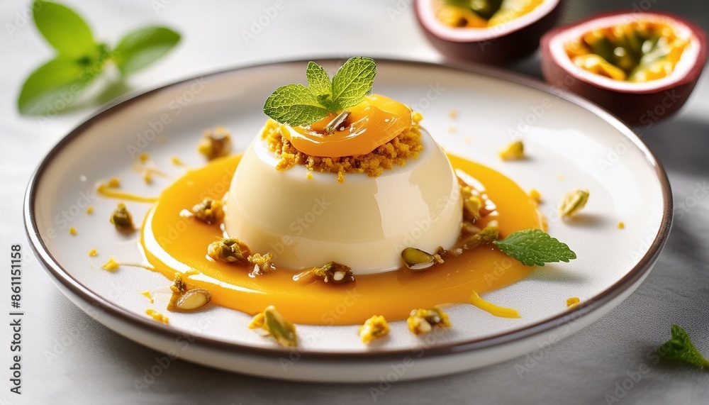 Dessert with white chocolate and passion fruit Dessert with white chocolate and passion fruit