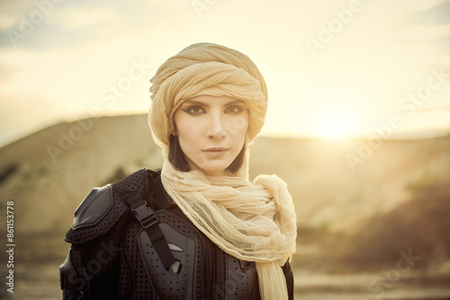 oriental woman in desert