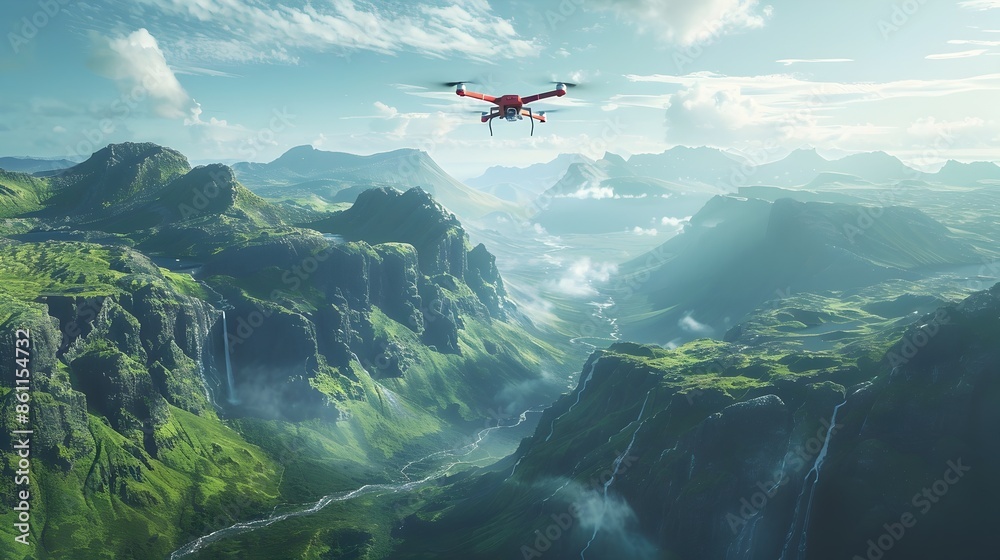 Naklejka premium Drone Capturing Breathtaking Scenic Mountain Range Landscapes in Vibrant Detail