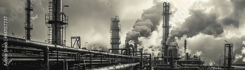 Legacy of the Past: Black and White Historical Oil Industry Scene Capturing Industrial Heritage