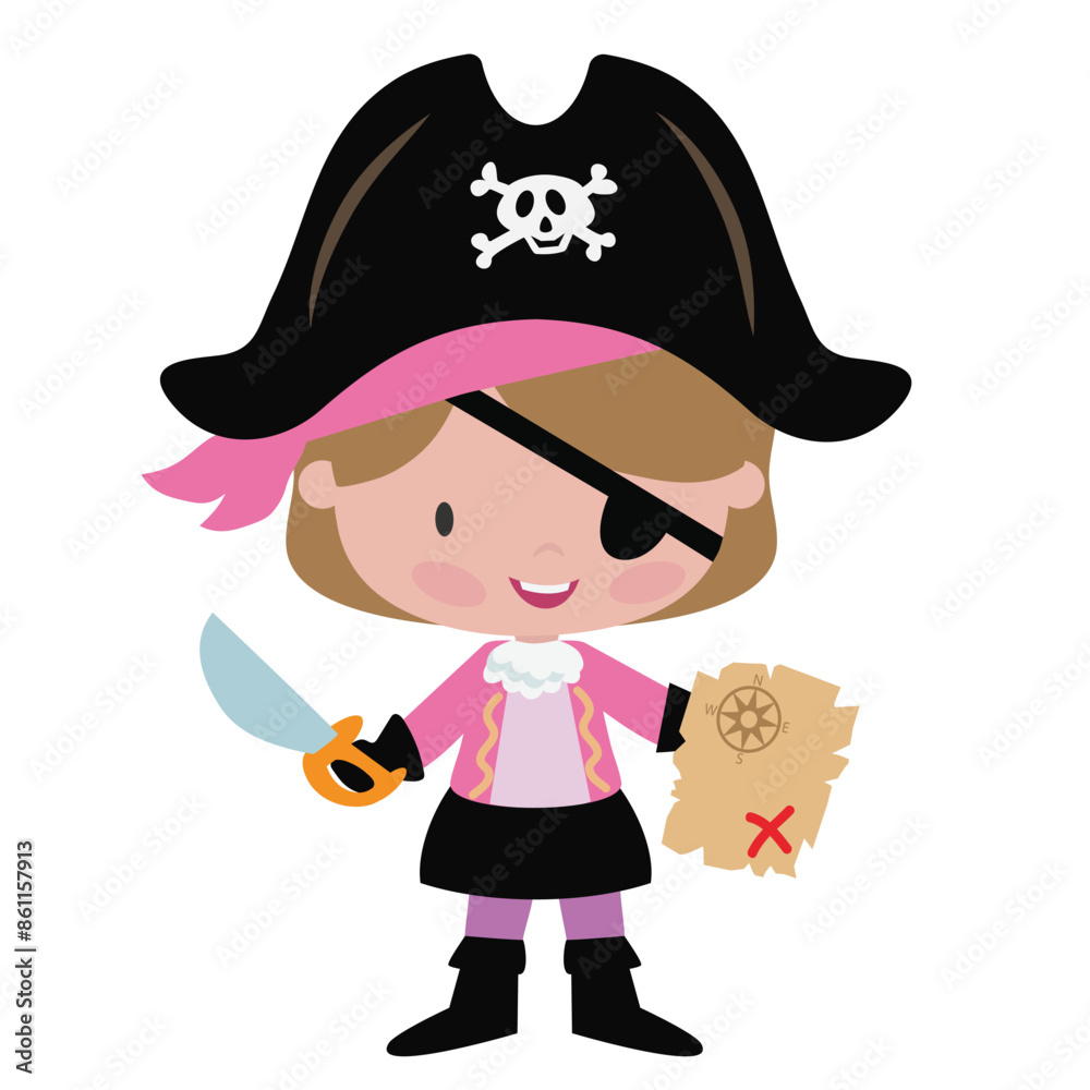 Funny pirate captain girl vector cartoon illustration Funny pirate captain girl vector cartoon illustration