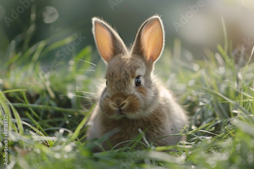 A rabbit is sitting in the grass looking at the camera © IOLA