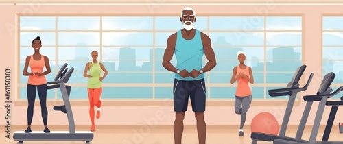 african elder man in fitness class tra travel holiday lifestyle concept banner background photo